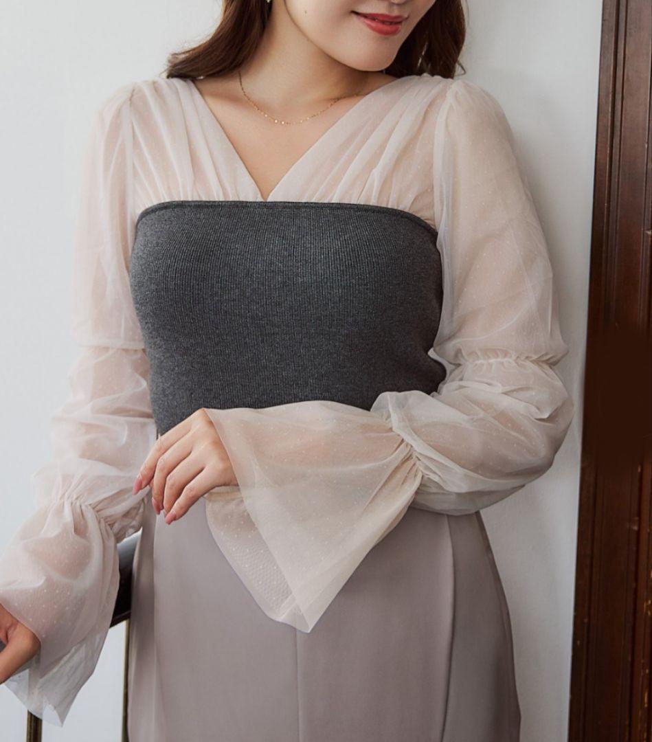 Her lip to TulleSleeveKnitTop Sサイズ　gray