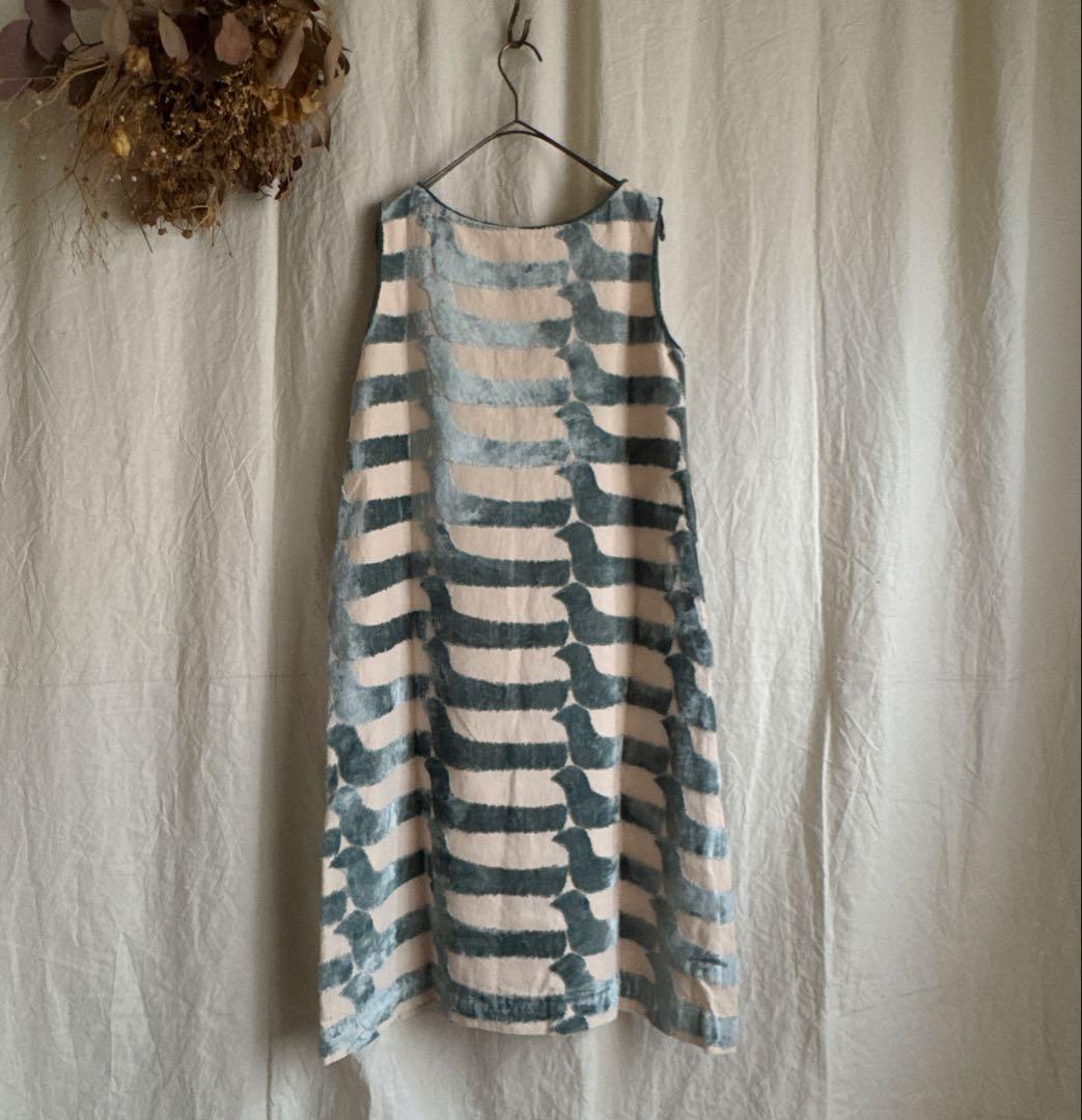 ミナペルホネン bird boat パイル刺繍 スリーブレス ドレス ワンピース