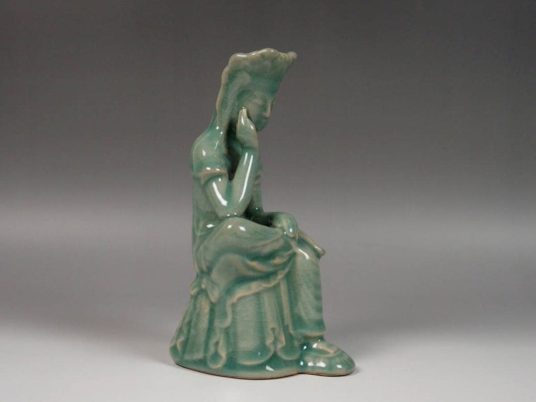 【高麗青磁弥勒菩薩半跏思惟像】陶器　仏像　東洋彫刻　青磁　民芸　民藝　骨董