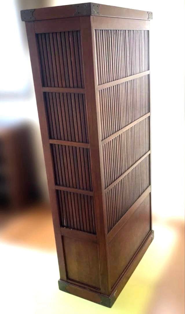 和風 アジアン 飾り棚 茶箪笥 アンティーク 古道具 キャビネット 格子デザイン