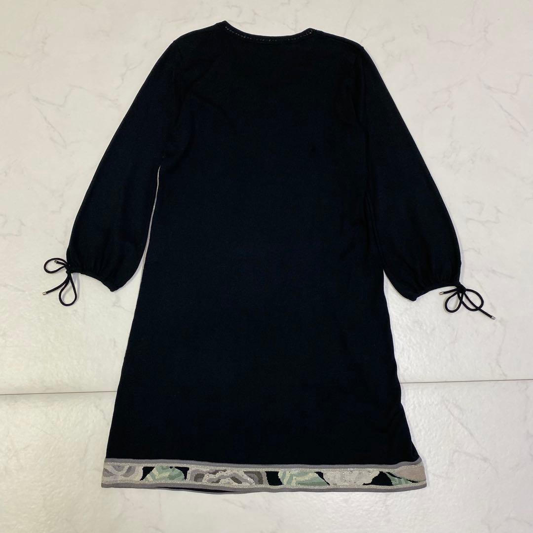 希少★LEONARD ニットワンピース 花柄 シルク ラインストーン L