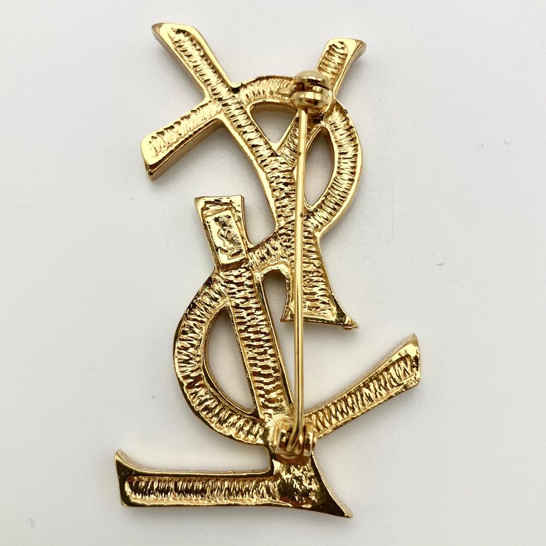 極美品 イヴサンローラン ブローチ カサンドラ YSL ロゴ ラインストーン