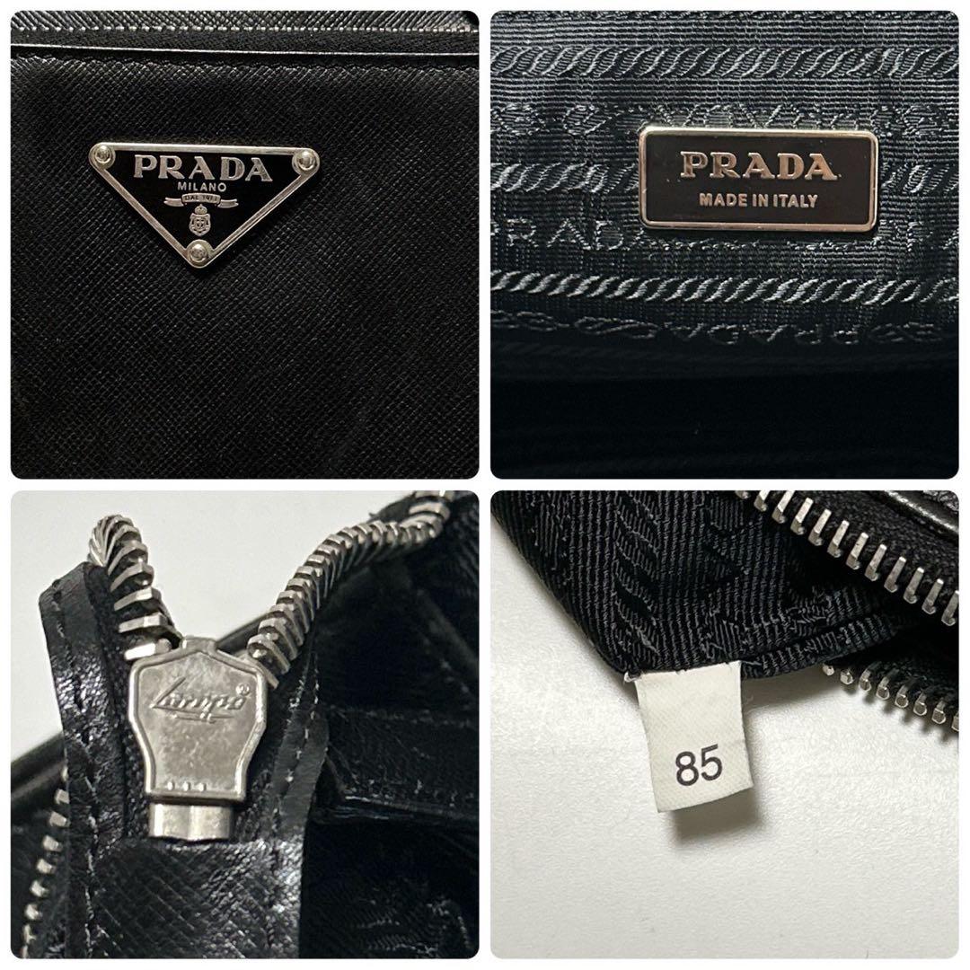 r86【美品】プラダ　三角ロゴ　サフィアーノレザー　ブラック　ビジネスバッグ.