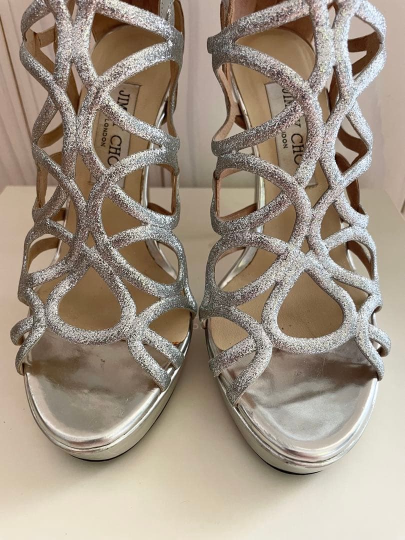 JIMMY CHOO ジミーチュウ メタリックシルバー サンダル36 約23cm