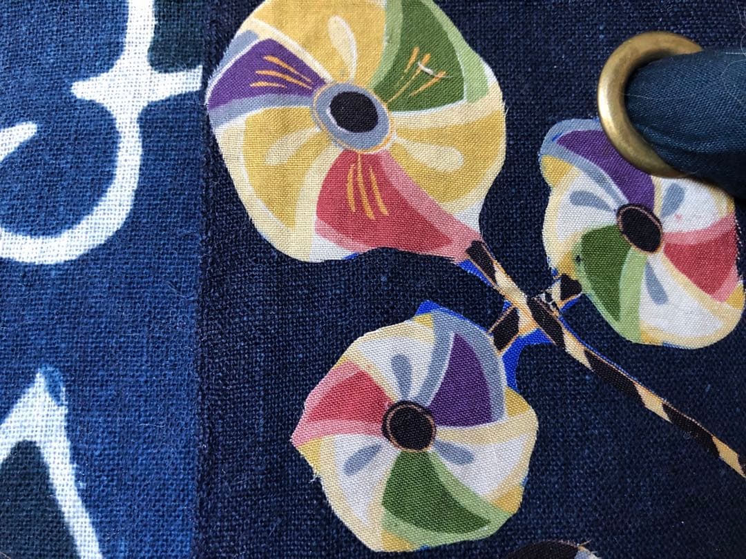 一閑張り　一閑張りバック　　　　藍染 筒がき　正絹古布　犬張子　狛犬