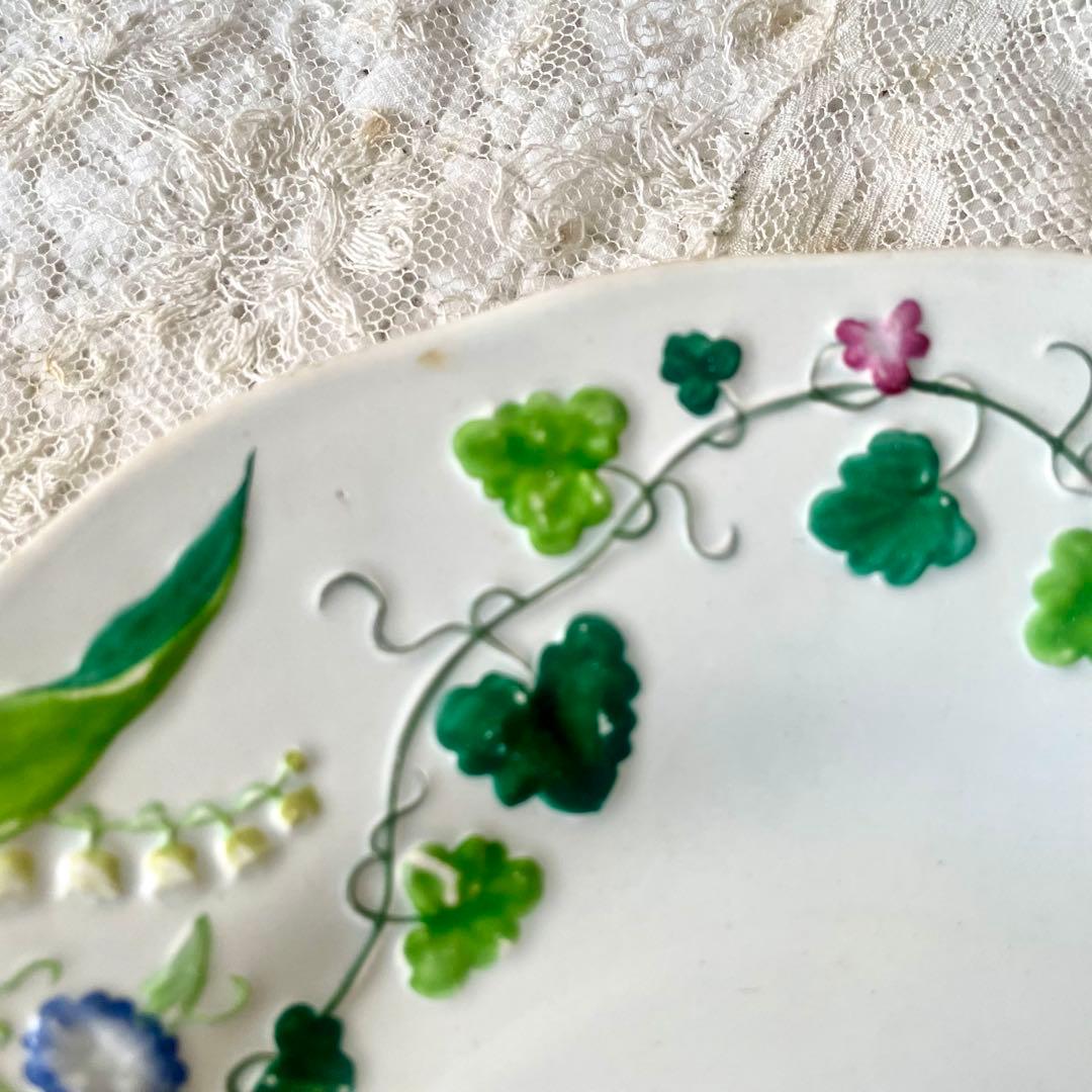 クレイユモントローFlora MuguetすずらんプレートBフランスアンティーク