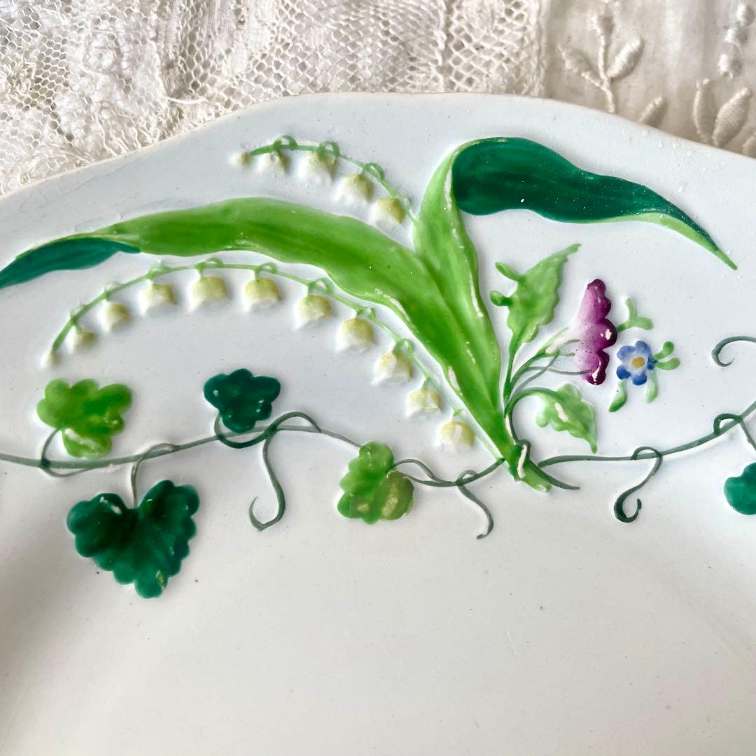 クレイユモントローFlora MuguetすずらんプレートBフランスアンティーク