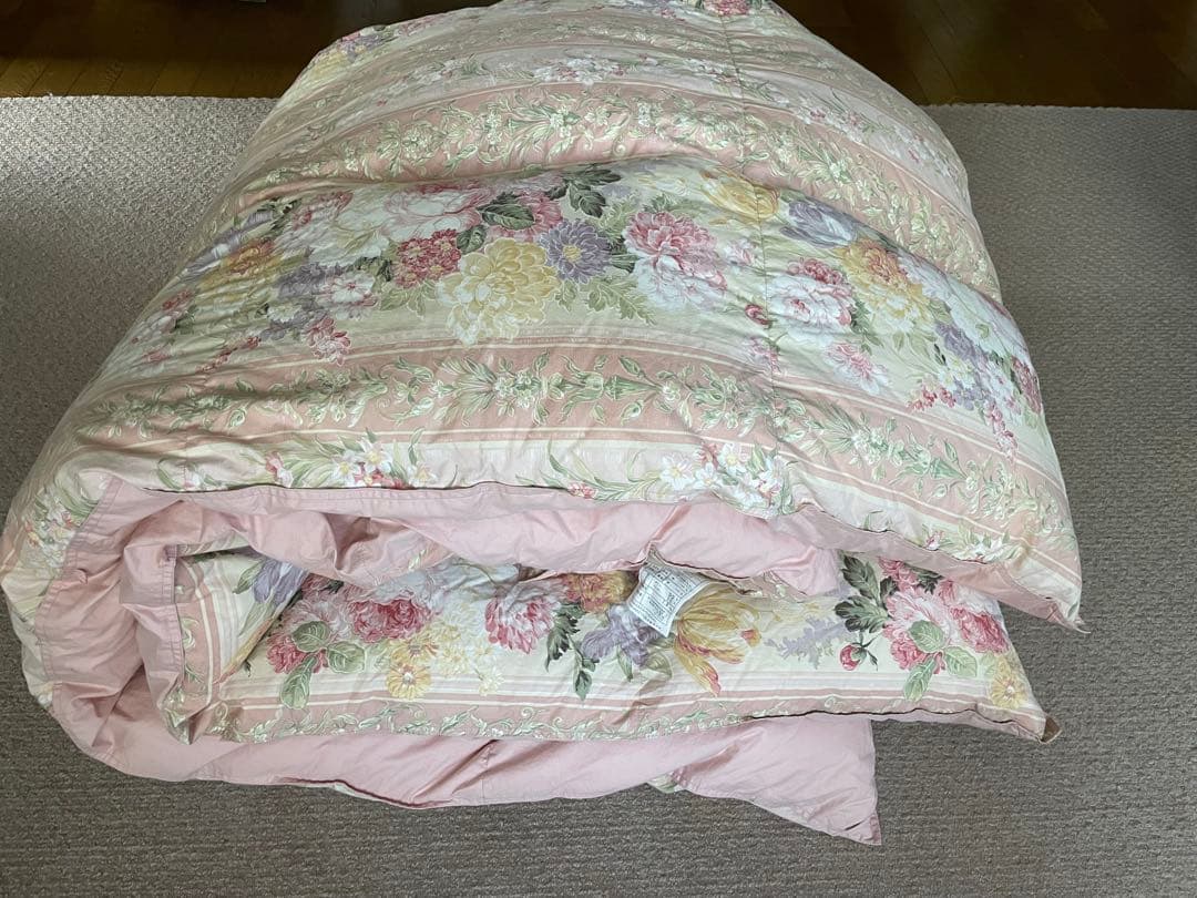 羽毛掛け布団 ダブル1.9kg ダウン90% フェザー10%ピンク系　カバー付