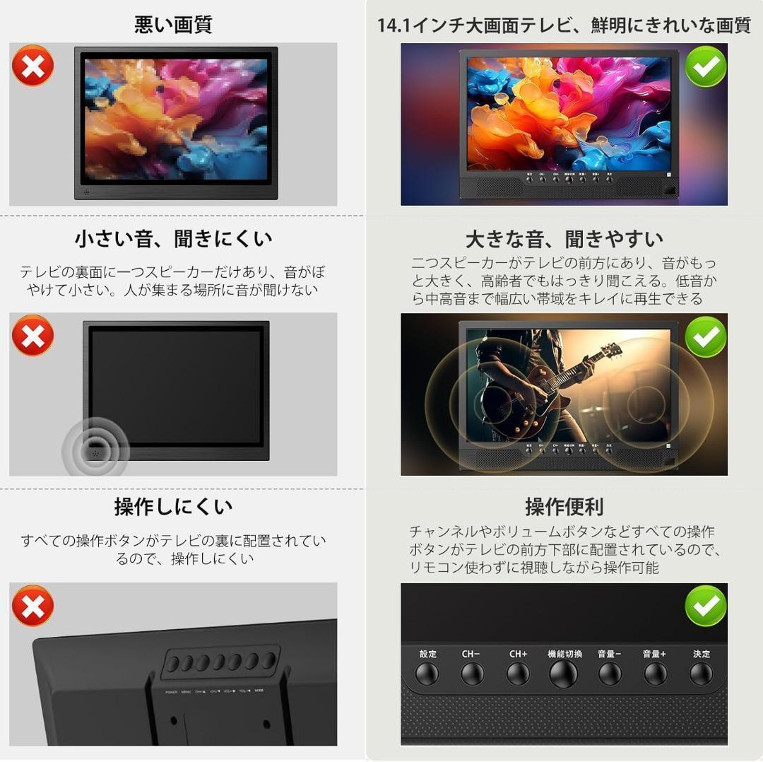 ポータブルテレビ 小型 14.1インチ 車載ケース付 リモコン付き テレビ