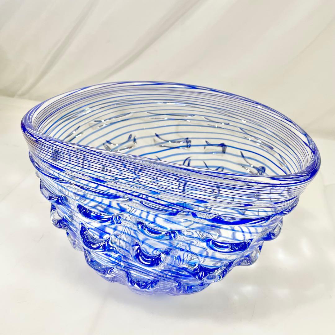 ◎ 美品 津軽びいどろ 花器 ガラス細工 ブルー