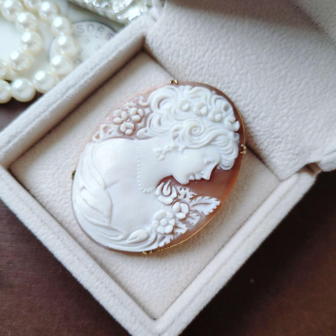М刻印 イタリア シェルカメオ ブローチ ペンダント cameo 貴婦人