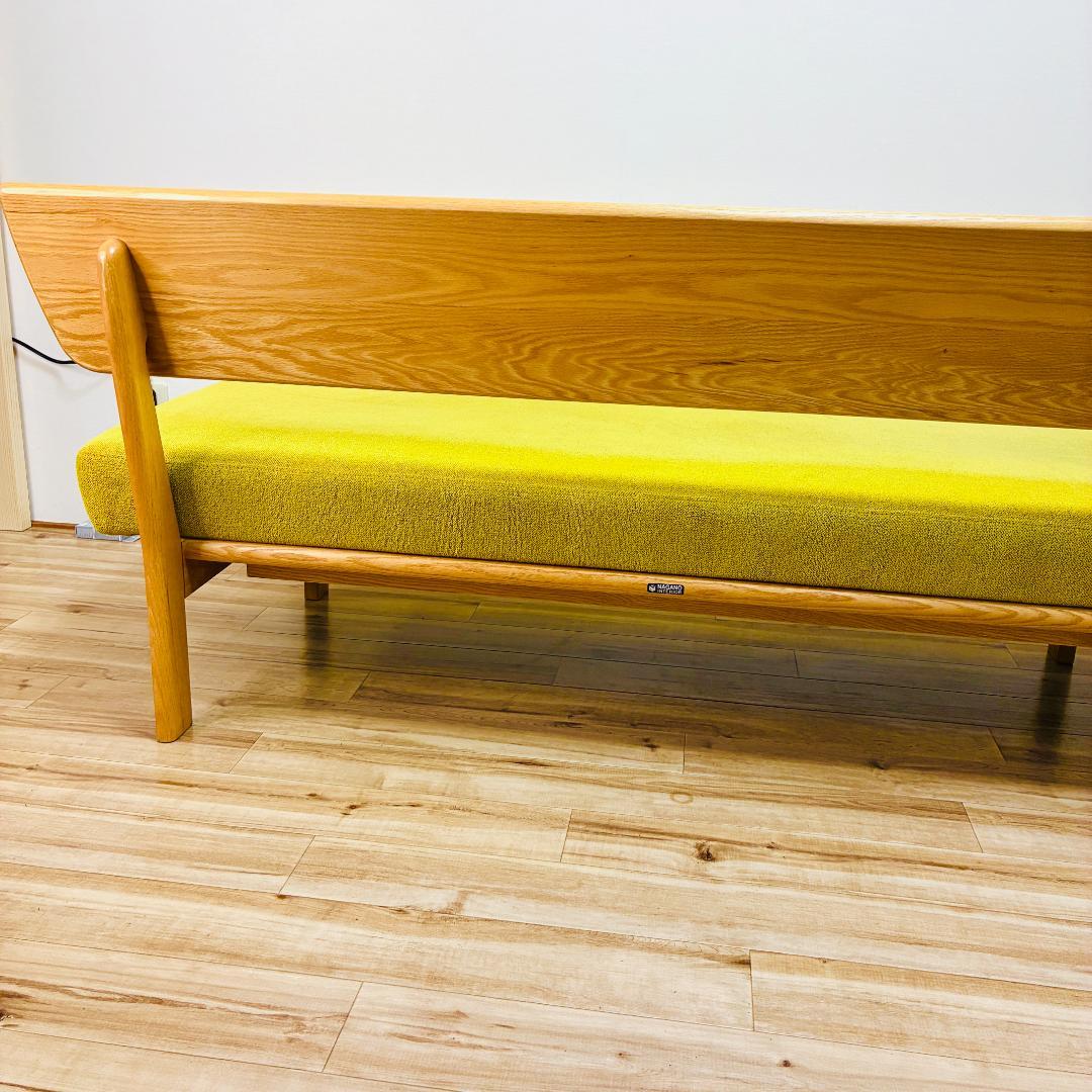 ナガノインテリア　天然木フレーム　2人掛けソファ　ベンチ　グリーン　北欧モダン