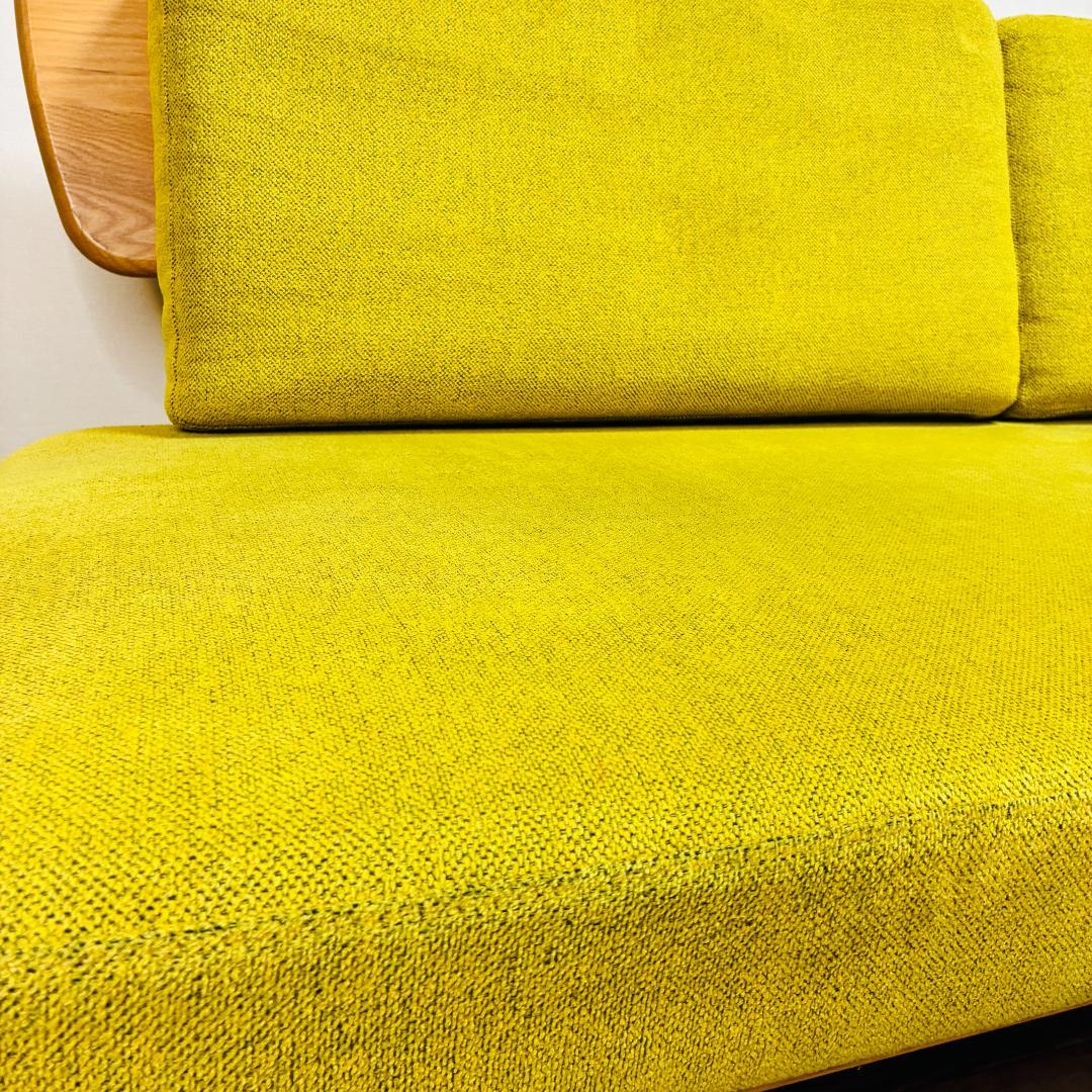 ナガノインテリア　天然木フレーム　2人掛けソファ　ベンチ　グリーン　北欧モダン