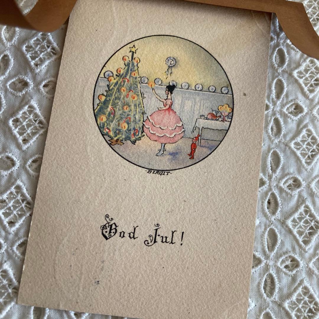 アンティークフレーム（BIRGITのミニカード/ツリーを飾る女の子とトムテ♪）