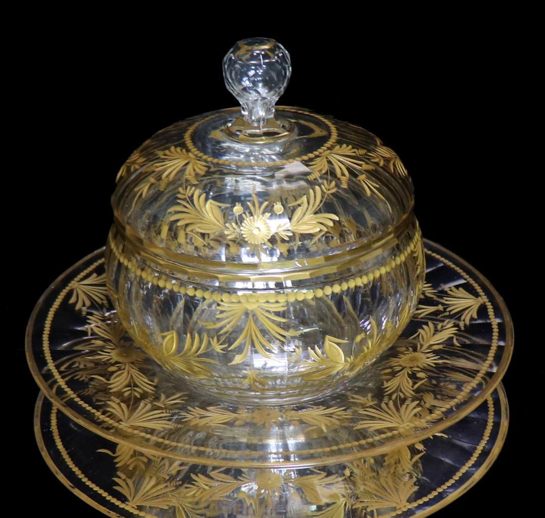 オールド・バカラ 最高級 1900年頃 金彩花柄 大型 蓋物&ソーサー 小物入れ