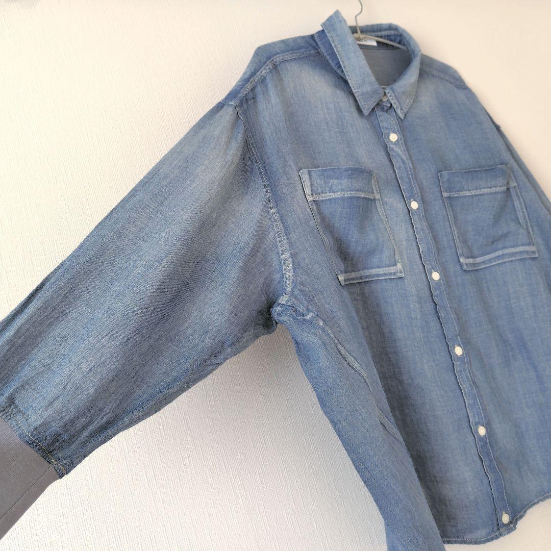 【一度のみ着用】25SS DouDou 袖リブシアーデニムシャツ サックス
