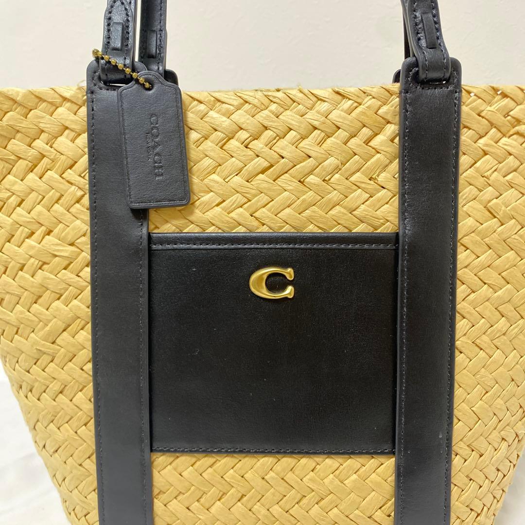 COACH ストロートートバッグ ベージュ×ブラック