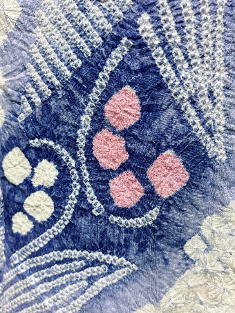 A57美品　有松鳴海絞り 高級浴衣 花 綿　敷当付き　手縫い