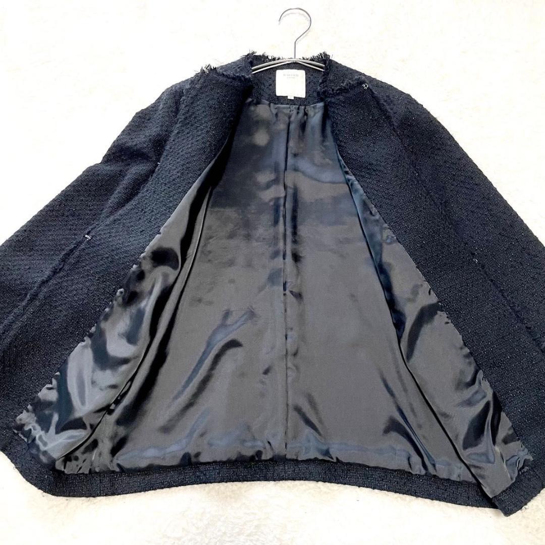 B:MING by BEAMS　ツイード M 黒 ノーカラ- フリンジ 金ボタン