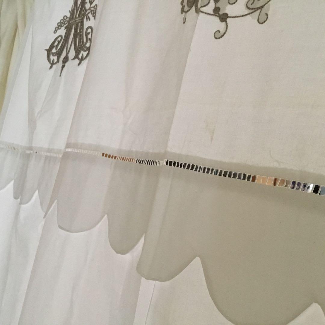 美しいアンティーク刺繍リネンコットンレースカーテン2枚セット