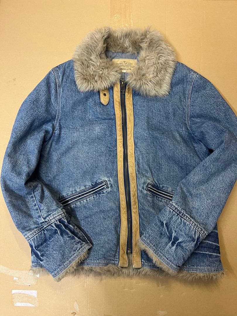AVIREXアビレックス　Gジャンデニムジャケット　襟袖ボア付き　ヒジテツ様