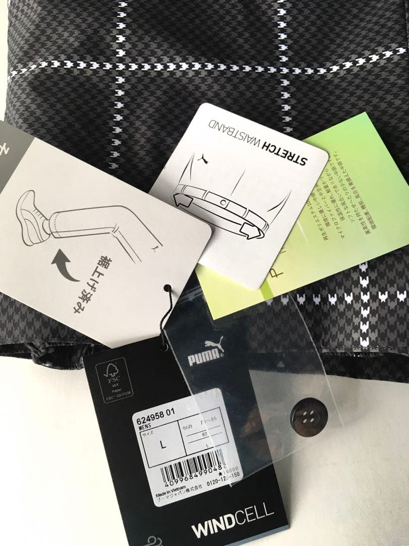 【PUMA GOLF / プーマ】秋冬防風中綿 テーパードパンツ 千鳥格子・L黒