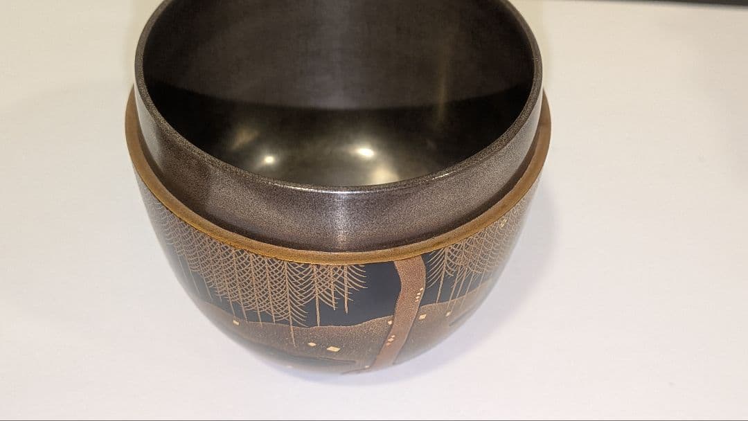 『柳橋蒔絵　棗』宗水作　茶道具　共箱共布　清水宗水　内銀溜塗　輪島塗　金