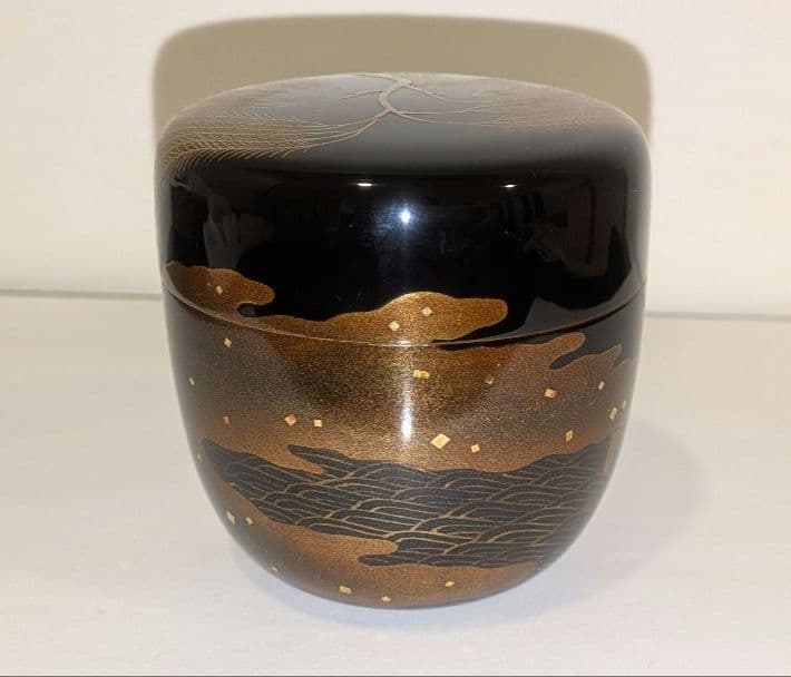 『柳橋蒔絵　棗』宗水作　茶道具　共箱共布　清水宗水　内銀溜塗　輪島塗　金