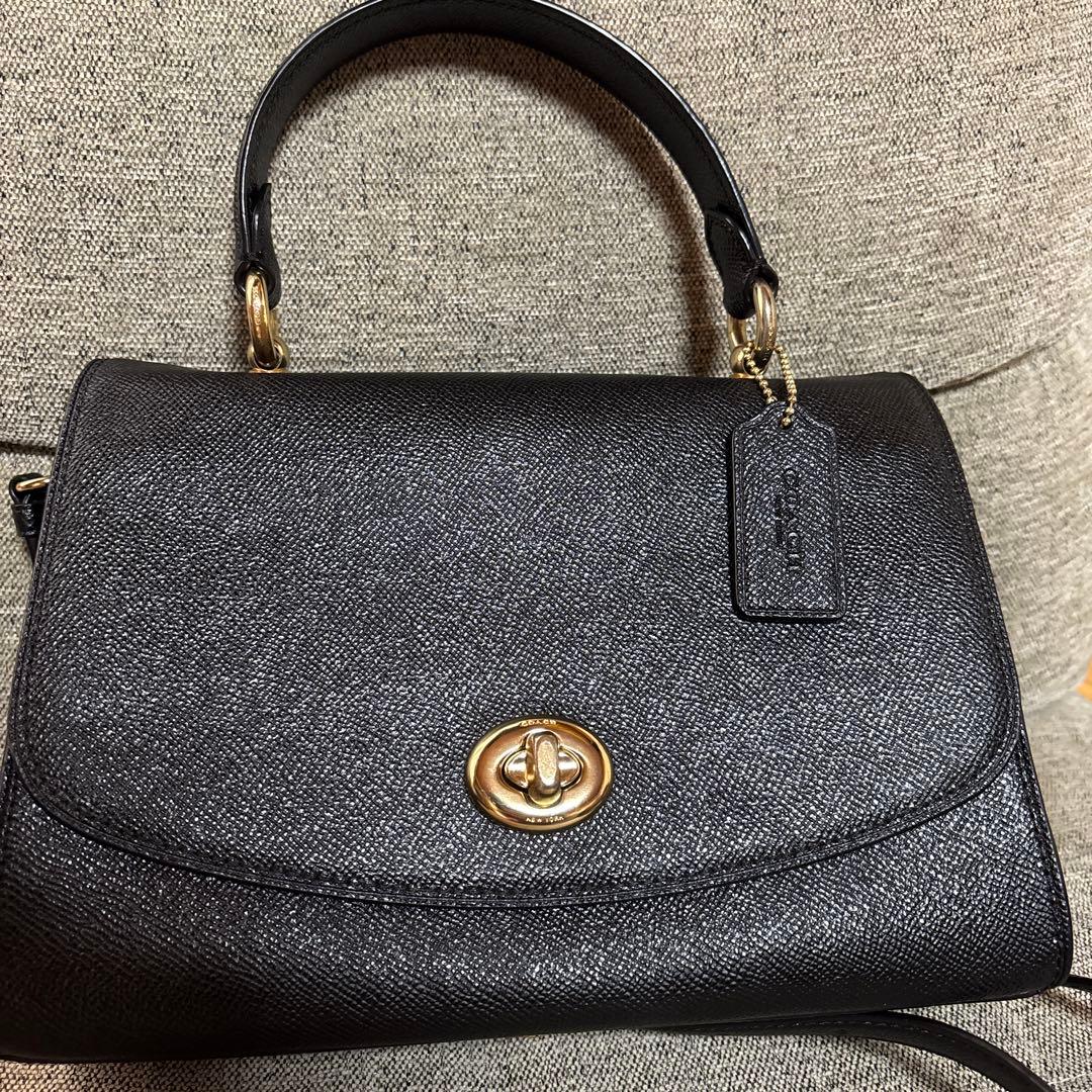 Coach レザー ハンドバッグ ブラック 中型 ショルダー付