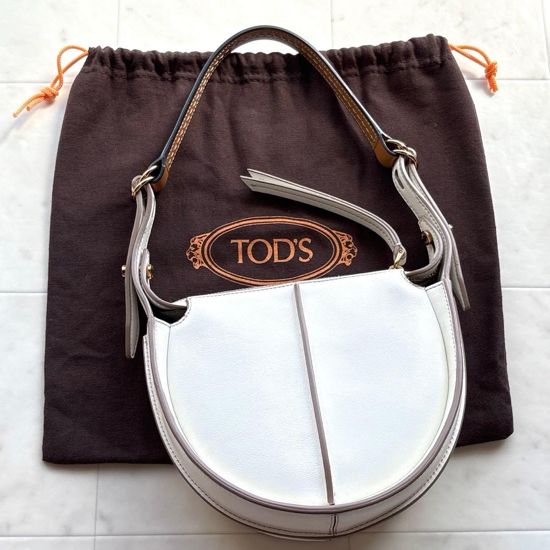 トッズ TOD'S タイムレス ハーフ ムーン ホーボー バック 白 ホワイト