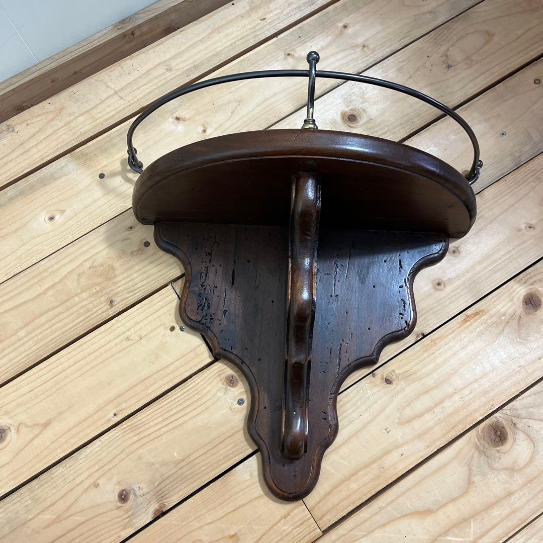 美品 アンティーク調◾️栄進物産 木製無垢材 壁掛けウォールラック 飾り棚