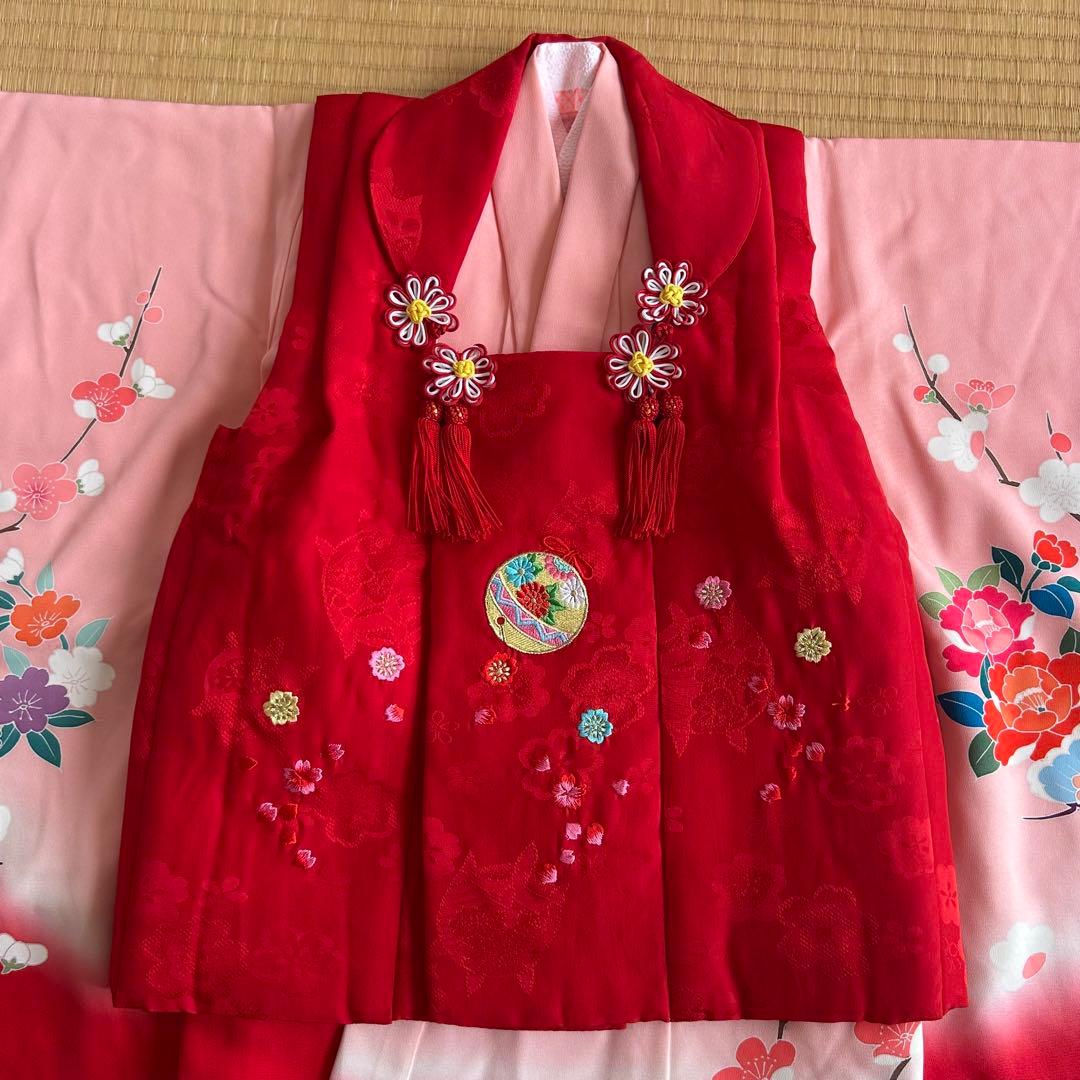 七五三 3歳 被布 着物 絹 三歳 赤 ピンク 753 子供着物 パステルカラー