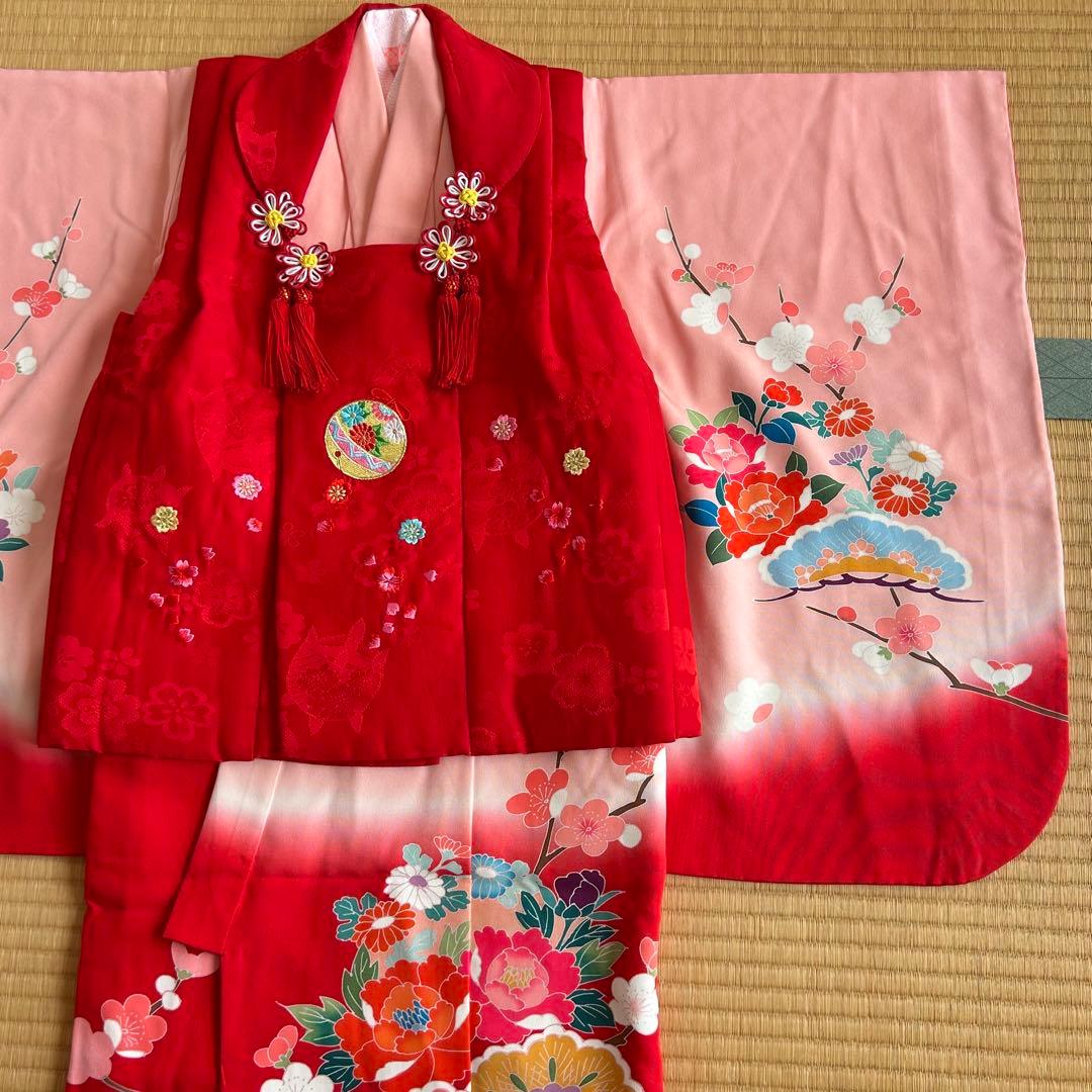 七五三 3歳 被布 着物 絹 三歳 赤 ピンク 753 子供着物 パステルカラー
