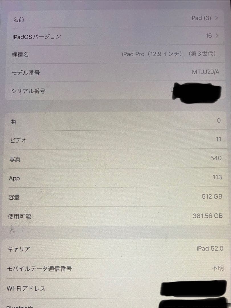 Apple iPad Pro 本体 12.9インチ　第3世代　512GB 美品
