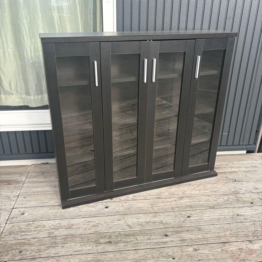 北欧レトロ 4段 スライド扉 木製ブックシェルフ 木製ラック 本棚 飾り棚