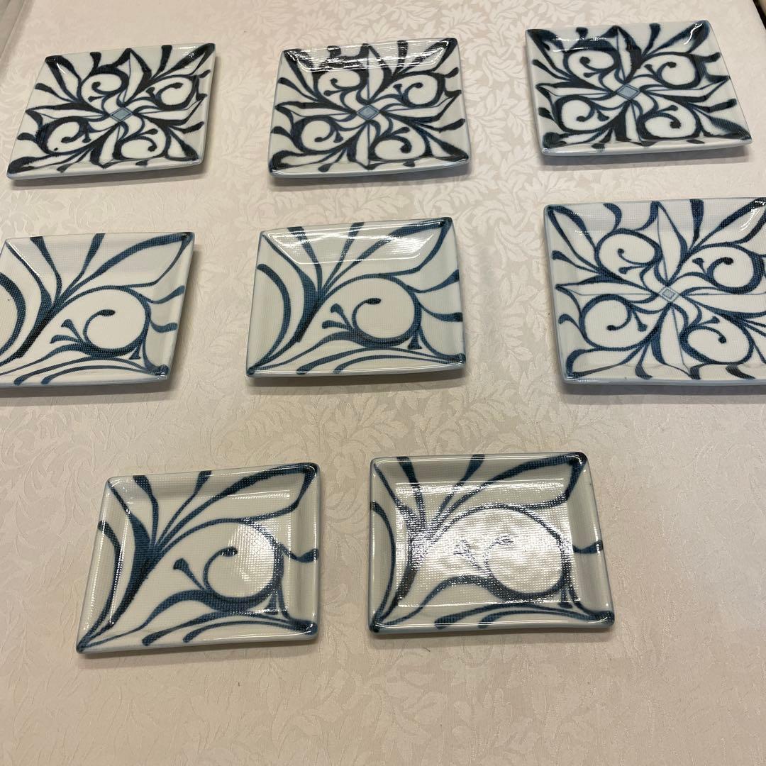 砥部焼　梅山窯　布目角皿コレクション8点セット