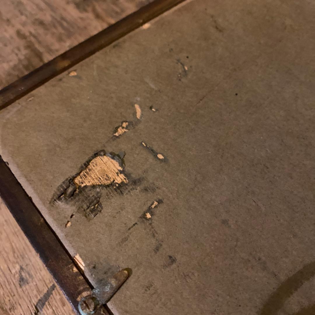 江戸時代っぽい街並み 綺麗なブルーの横長油彩・額装／サイン有・作家不詳