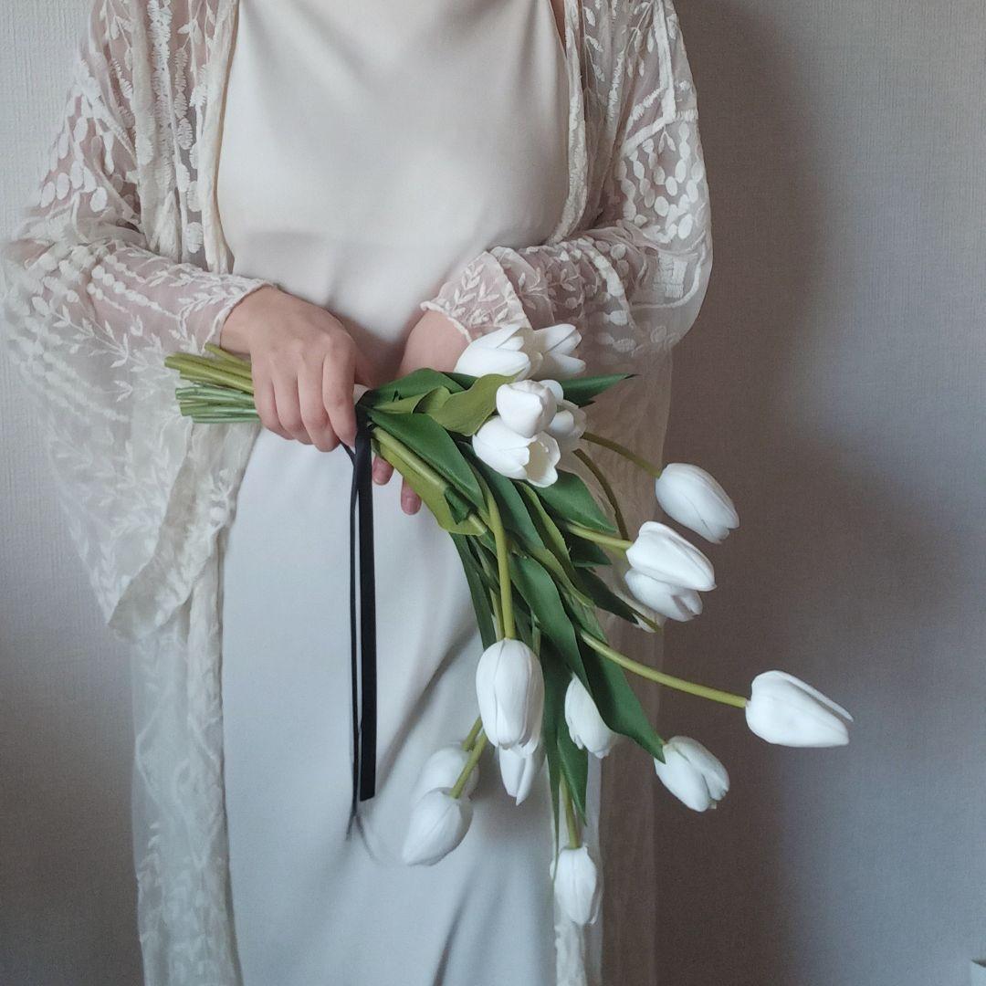 ホワイト　白　チューリップ　シャワーブーケ　ウェディングブーケ　造花