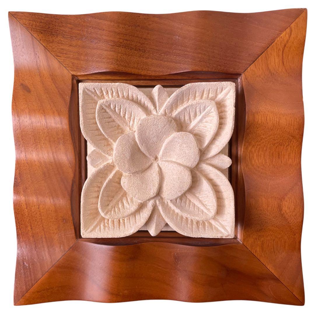 高級チーク材×天然石 壁掛け3点セット｜バリ風 アジアンインテリア（補修あり）