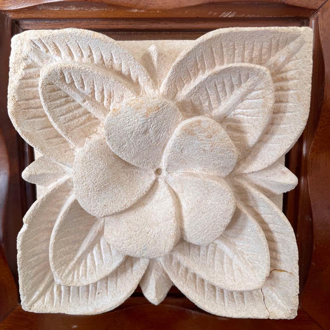 高級チーク材×天然石 壁掛け3点セット｜バリ風 アジアンインテリア（補修あり）