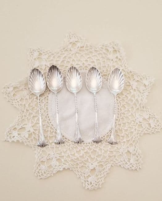 英国アンティーク❤️純銀シェルスプーン5本（ホールマーク有）