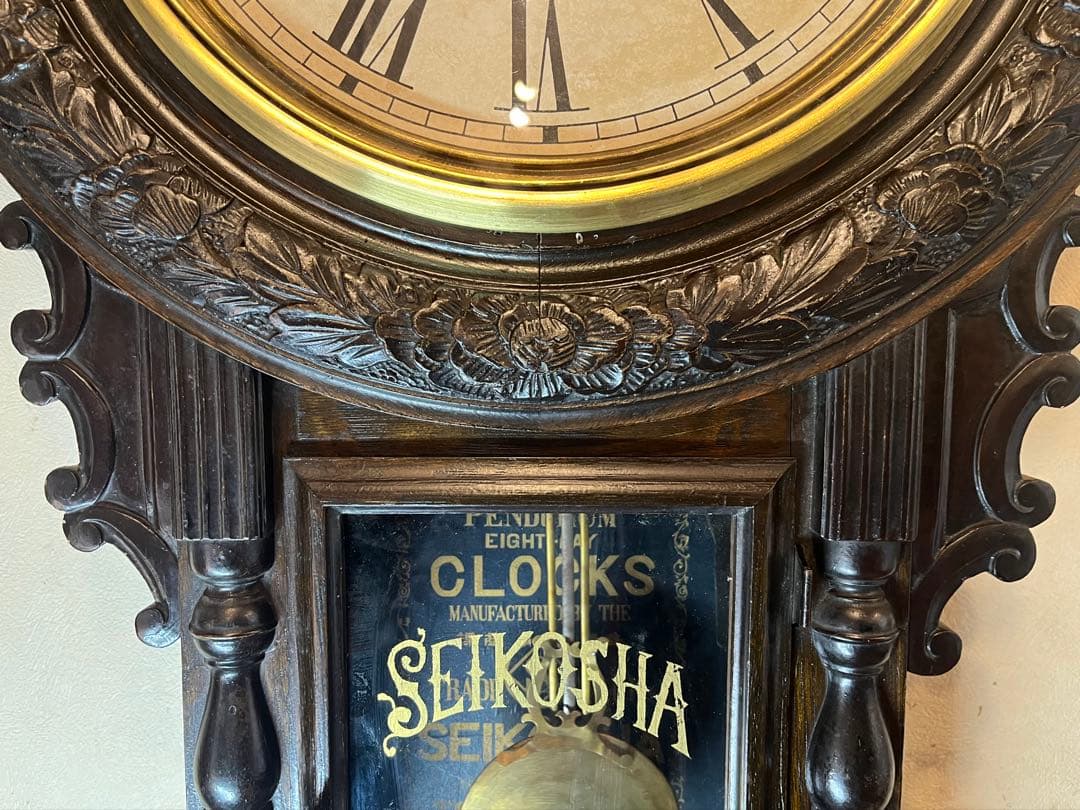 大型ひまわり　精工舎　柱時計　古時計　振り子　ゼンマイ　ボンボン　レトロ