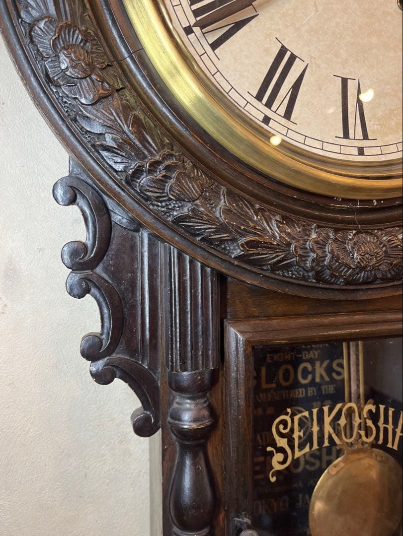 大型ひまわり　精工舎　柱時計　古時計　振り子　ゼンマイ　ボンボン　レトロ