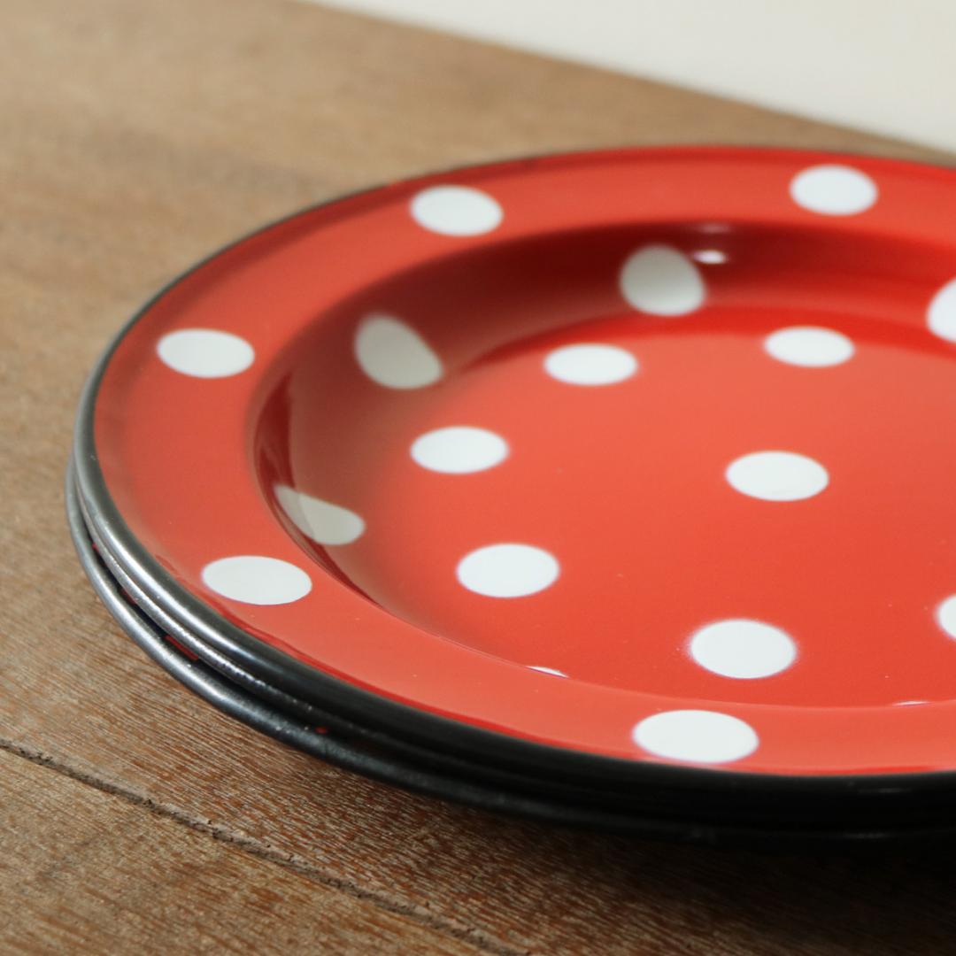 フランス アンティーク ホーロー ポルカドット プレート 24cm 3枚