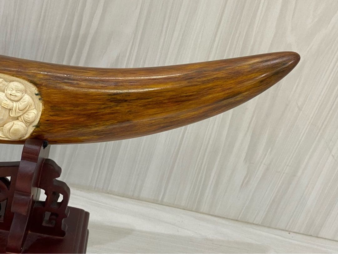 天然マンモス牙美しい手作り彫刻 福禄壽 置物飾り物
