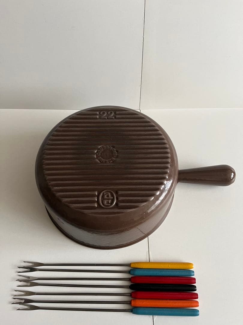 希少　廃盤　クーザンス フォンデュポットセット　22cm チョコレート色