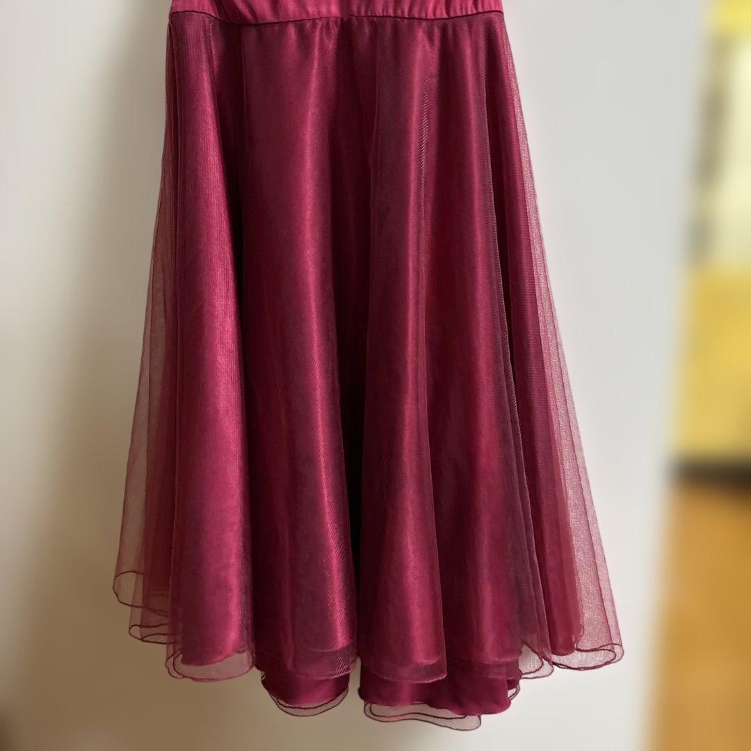 SALE 社交ダンス　チャコットバーガンディ チュール フレアスカート