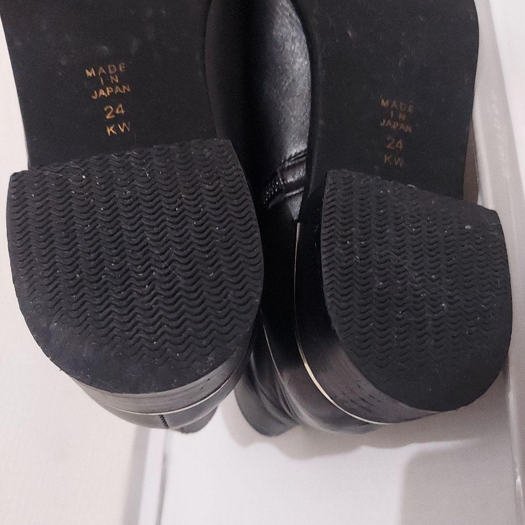 ダイアナ サイドジップ ショートブーツ 24cm　黒レザー　ゴールドライン　本革