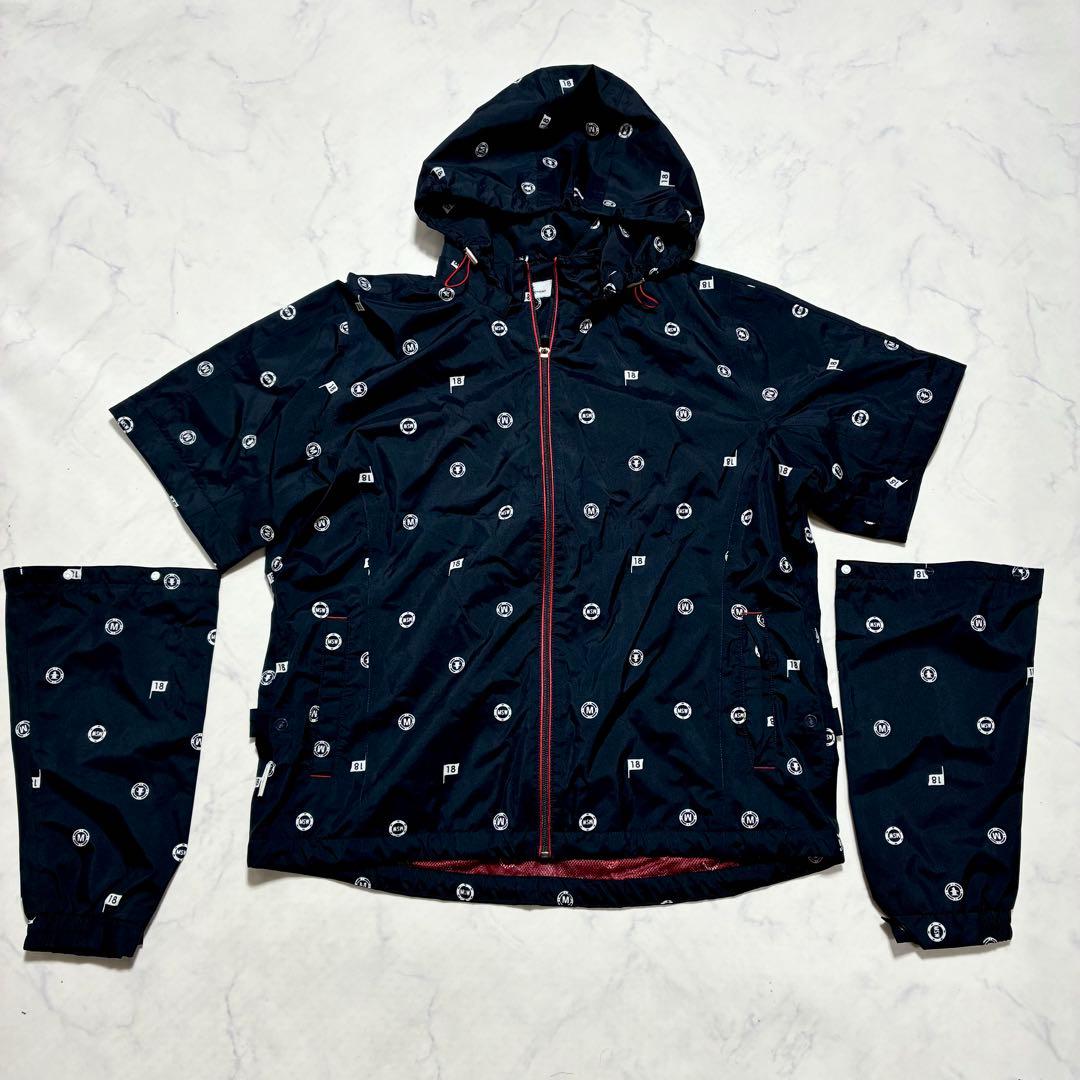 4way✨マンシングウェア レインスーツ ゴルフ セットアップ 総柄 紺色 XL