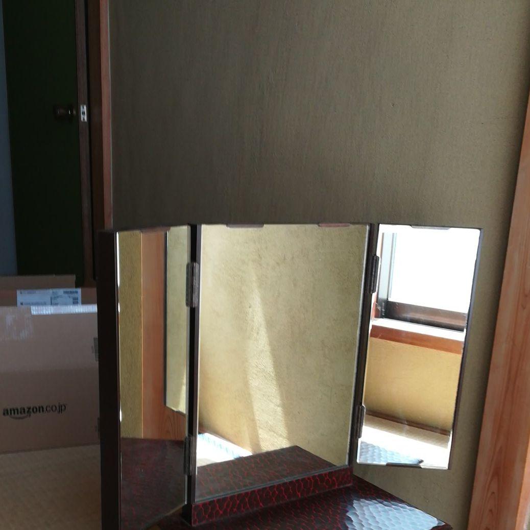 アンティーク ミニ三面鏡 高さ70cm 鎌倉彫